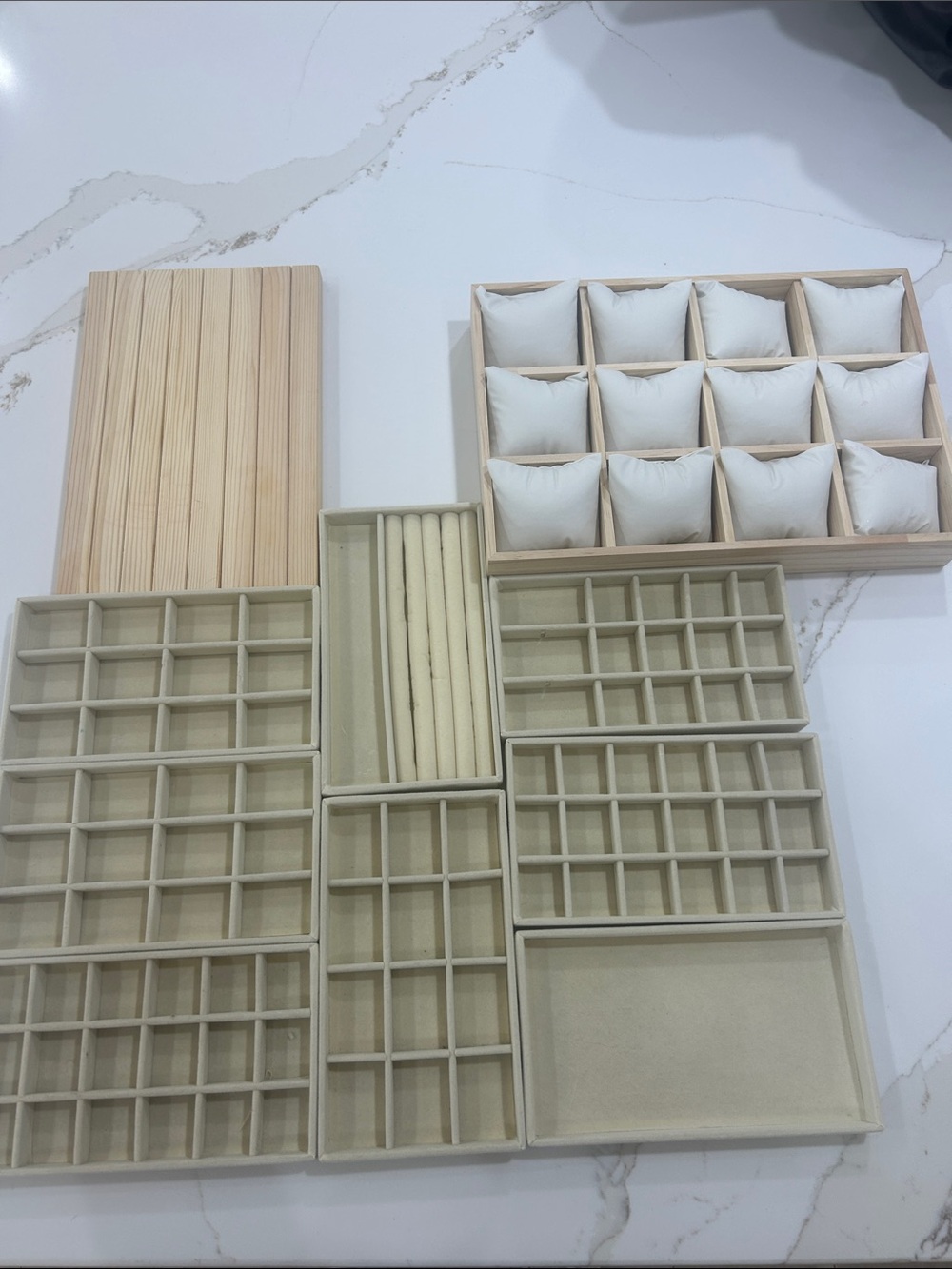 Neutral Cream and Natural Wood Jewelry Organizer Set by